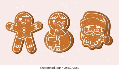 Gingerbread Celebrating Christmas. Merry Christmas Vector Illustration.