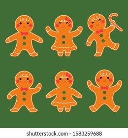 gingerbread character illustration set,cute christmas character,gingerbread boy and girl