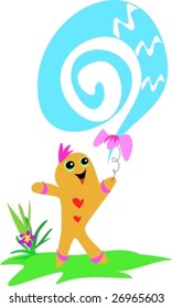 Gingerbread Child with Blue Balloon Vector