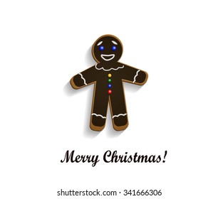 Gingerbread  chocolate man on white Merry Christma card