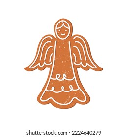 Gingerbread christmas angel isolated on white background. New Year and Christmas gingerbread. Winter homemade sweets. New Year food. Traditional sweet xmas biscuits. Cartoon flat vector illustration