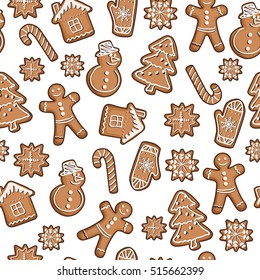 Gingerbread christmas cookie seamless vector pattern