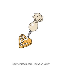 Gingerbread Christmas cookies decorating with icing from confectionery bag, hand drawn vector illustration isolated on white background. Recipe for cooking gingerbread.