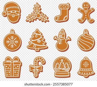 Gingerbread Christmas cookies isolated on transparent background