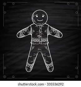 Gingerbread Christmas cookies on Chalkboard Style. Cute cartoon Christmas cookies vector for winter design. Chalkboard drawing of cute snowman. Graphic Outline illustration