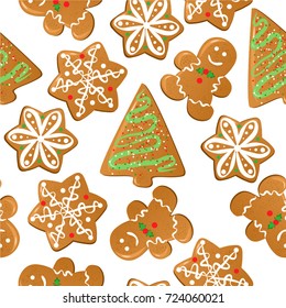 Gingerbread. Christmas cookies realistic. Seamless pattern.