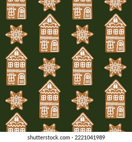 Gingerbread Christmas Cookies. Seamless pattern.