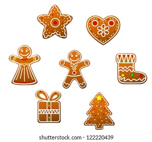 Gingerbread christmas cookies set isolated on white background, such a logo template. Jpeg version also available in gallery