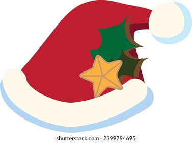 Gingerbread. Christmas gingerbreads santa hat homemade sweet sugar glaze cookie or winter food biscuit vector isolated set
