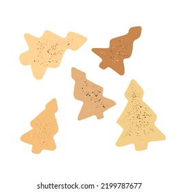 Gingerbread. Christmas gingerbreads xmas tree. Homemade sweet sugar sprinkle cookie or winter food biscuit vector isolated set. 