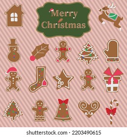 Gingerbread and Christmas material set. Set of gingerbread style icons for Christmas decorations. Vector material with changeable colors.
