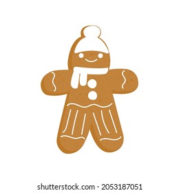 Gingerbread Christmas New Year man cookie. Ginger brown pepper cookies in the shape of a person in hat. stock vector flat cartoon illustration on a white background.