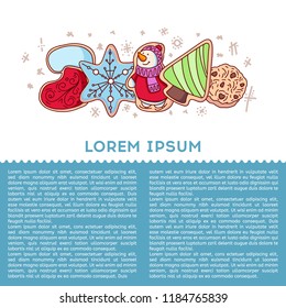 Gingerbread christmas objects set isolated on white background, such a template. 