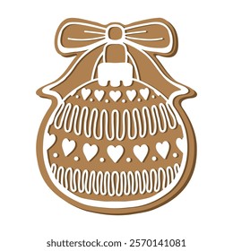 Gingerbread Christmas ornament holiday cookie. Flat vector illustration in brown and white colors