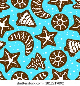 Gingerbread. Christmas pattern with pastries for the Christmas and New year holiday, for textiles, background, Wallpaper, packaging paper, fabric.