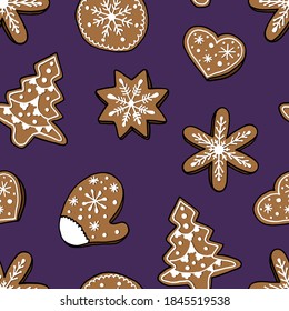 Lebkuchen. Weihnachtsnahtloses Muster. Design für Gewebe, Textilien, Tapeten, Verpackungen.