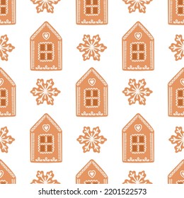 Gingerbread Christmas seamless pattern house cookies isolated on white vector