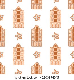 Galletas de casa de patrón inmaculadas de la Navidad de los panes de jengibre aisladas en el vector blanco