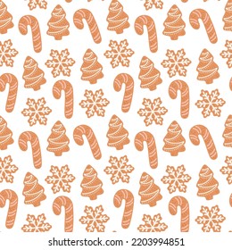 Gingerbread Christmas seamless pattern house cookies isolated on white vector
