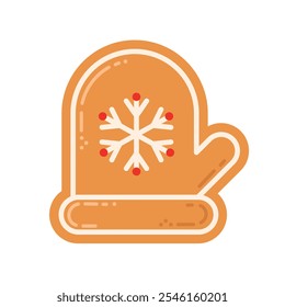 Gingerbread. Christmas gingerbread in shape of mitten with snowflake. Homemade sweet sugar glaze cookie or winter biscuit. Traditional Christmas cookies. Vector illustration isolated