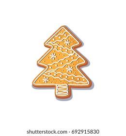 Gingerbread christmas spruce tree cookie vector isolated illustration on a white background. New year baked candy cartoon sweet cake Traditional winter holiday home treat