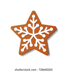 Gingerbread Christmas star isolated on white background. Gingerbread Cookies. Vector illustration
