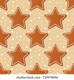 Gingerbread Christmas star seamless pattern. Gingerbread Cookies. Vector illustration
