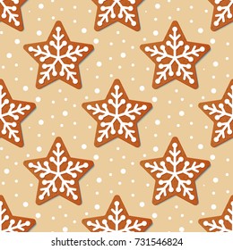 Gingerbread Christmas star seamless pattern. Gingerbread Cookies. Vector illustration
