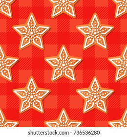 Gingerbread Christmas star seamless pattern. Gingerbread Cookies. Vector illustration
