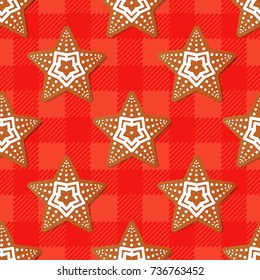 Gingerbread Christmas star seamless pattern. Gingerbread Cookies. Vector illustration
