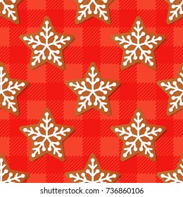 Gingerbread Christmas star seamless pattern. Gingerbread Cookies. Vector illustration
