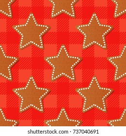 Gingerbread Christmas star seamless pattern. Gingerbread Cookies. Vector illustration
