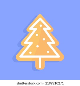 Árbol de Navidad de pan de jengibre en caricatura de estilo plano aislado en el fondo. Navidad vectorial y feliz ilustración de año nuevo.