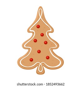 Gingerbread Christmas tree cookies isolated on white background. Vector festive illustration in cartoon flat style. New Year's decoration.