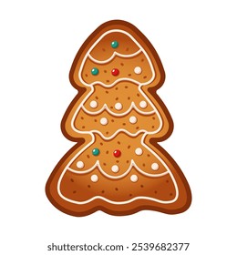 Gingerbread Christmas tree flat color vector object. Tasty homemade biscuit for holiday celebration illustration on white background