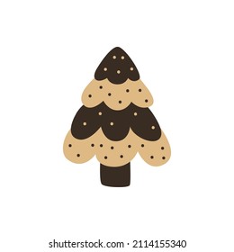 Gingerbread christmas tree. Holiday cookie in shape of christmas tree. Vector image for christmas, winter holiday, cooking.