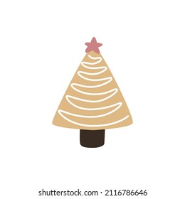 Gingerbread christmas tree. Holiday cookie in shape of christmas tree. Vector image for christmas, winter holiday, cooking.