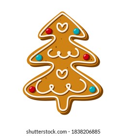 Gingerbread christmas tree. Homemade sweet cookie. Vector illustration