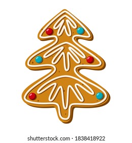 Gingerbread christmas tree isolated on white background. Homemade sweet coockie. Vector illustration