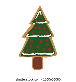 Árbol de navidad de pan de jengibre aislado de fondo blanco. Galletitas de Navidad en ilustración vectorial de doodle.