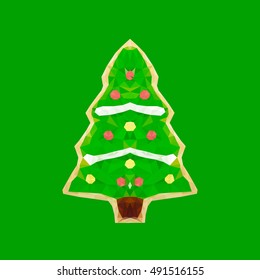 Gingerbread Christmas tree, traditional Christmas cookie, on green background vector eps10 illustration in Low poly style