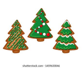 
Gingerbread Christmas trees. Vector illustration of holiday baking. Christmas collection.