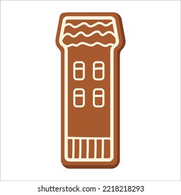 Gingerbread classic decorated cookie. New year cookies. Holiday winter symbols  New Year's Eve gingerbread in the shape of a house. White isolated background. Vector themed illustration.