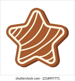 Gingerbrot klassisch dekorierte Kekse. Neujahrskekse. Weihnachtswintersymbole Silvester gingerichtet Brot in Form eines Sterns. Weißer, isolierter Hintergrund. Vektorgrafik mit Themen.