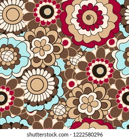 Gingerbread color doodle flowers repeating vector pattern,use for textile print, party invitation,packaging,menu design,scrapbooking,template
