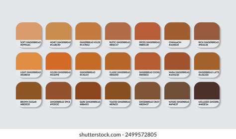 Gingerbread Color Palette, Gingerbread Color Guide Palette with Color Names. Catalog Samples of the Brown with RGB HEX codes and Names. Wood Color Palette Vector, Water-based Colors, and Fashion Trend