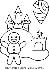 Gingerbread colouring page vector clear art line