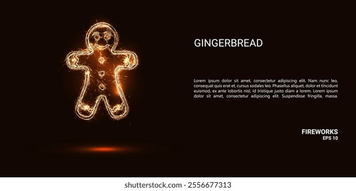 Gingerbread. Gingerbread consists of sparks and fire. Festive bright fireworks. Decorative element for celebrations and holidays. Vector illustration.