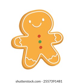 Gingerbread cookie for Christmas isolated on white background. Illustration for decoreation, greeting card, Christmas festival, invitation card, bakery. Flat vector illustration.