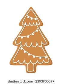 Gingerbread cookie Christmas tree isolated on white.